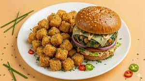 Veggie Burger with Paneer Popcorn and Coke (250 ml)
