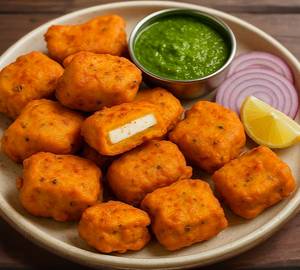 Paneer Pakoda + Ketchup + Green Chutney