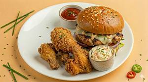 Chicken Burger with Drumstick (1 Piece) and Coke (250 ml)