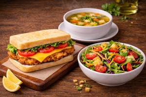 Chicken Sandwich + Cheese + Soup + Green Salad