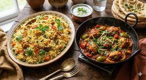 Peas Pulao with Kadai Chicken
