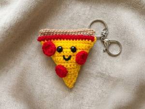 Handmade Crochet Pizza Keychain