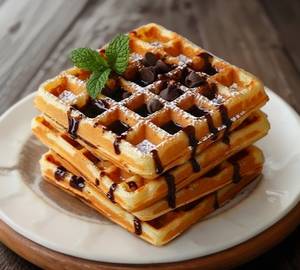 Waffles with chocolate sauce