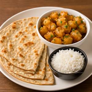 Jeera Aloo With 4 Butter Roti And Plain Rice