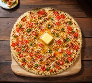 Butter Uttapam (Served With White Chutney, Laal Chutney And Sambhar)