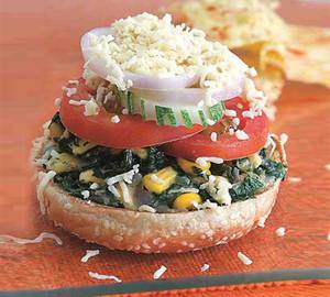 Spinach And Corn Open Burger