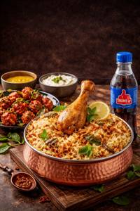 Chicken biryani +chicken 65 (12 pieces) +250ml thumps up