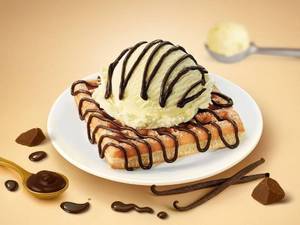 Waffle with Ice Cream Nuts and Fruits