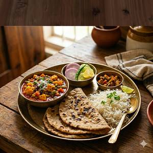 Veg Kolhapuri With 2 Butter Roti And Jeera Rice [Serves 1]