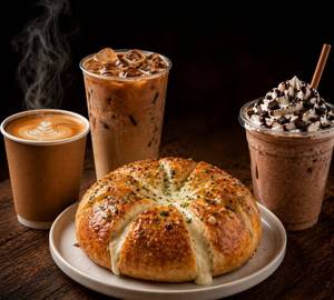Korean Cheese  Garlic Bun + Hot / Cold Coffee Or Milkshake