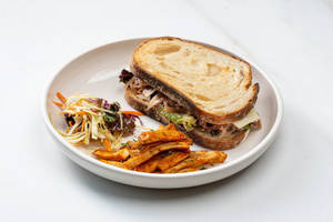 Cheese & Caramelized Onion Sandwich With Sweet Potato Fries