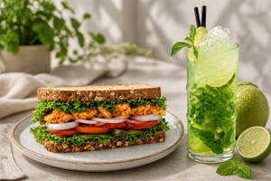 Chicken Tikka Masala Sandwich + Green Apple Cooler