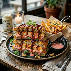 Primavera Pink Paneer  Focaccia Sandwich With Fries