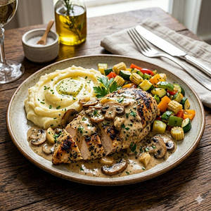 Grilled Chicken In Creamy Mushroom Garlic Sauce