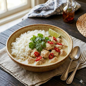 One Pot Chicken Coconut Curry With Steamed  Rice
