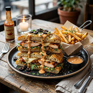 Chipotle Chicken Focaccia Sandwich With Fries