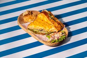 Roma Tomatoes, Pesto And Grilled Cheese Brioche Sandwich