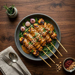 Chicken Satay With Peanut Sauce (6 Pcs)