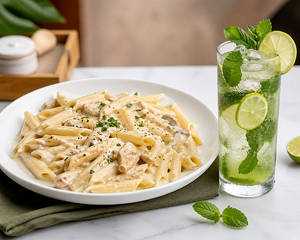Alfredo Pasta With Virgin Mojito