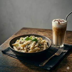 1 White Sauce Pasta + 1 Cold Coffee