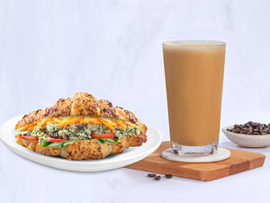Tall Cold Coffee with Tofu & Spinach Croissant Sandwich