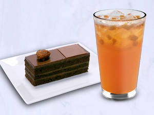 Tall Valencia Orange Peach Refresher with Chocolate Truffle Pastry