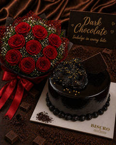 CHOCOLATE TRUFFLE CAKE N 10 RED ROSE BOUQUET