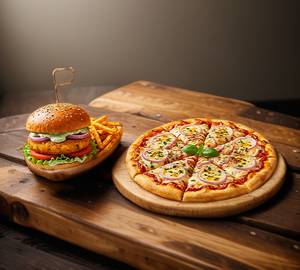 Cheese Onion Pizza +Aloo tikki Burger