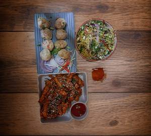 Veg Momos 8 peices + Noodles+ Chilli Potato.