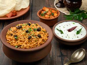 Vathal Kulambu Rice Bowl + Mini Curd Rice + Vepudu
