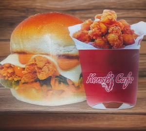 Burger + Crispy Popcorn