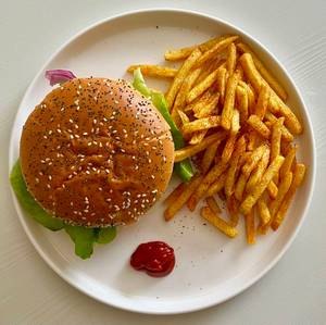 Crispy burger and peri peri fries