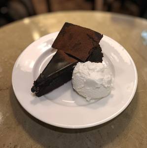 gooey chocolate with vanilla ice cream