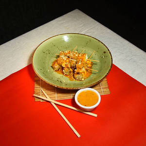Mushroom & Paneer Satay With Peanut Sauce