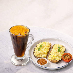 Scrambled Eggs + Iced Americano