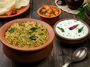 Moringa Ghee Podi Rice Bowl + Mini Curd rice + Vepudu
