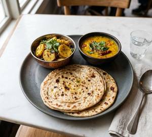 2 Plain Atta Ka Paratha With Aloo Ka Bhujia & Yellow Dal