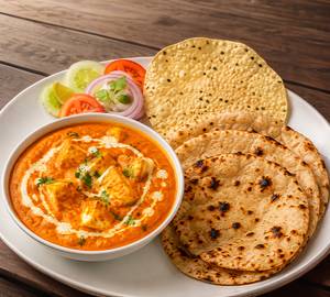 Butter Paneer Masala with 3 Tandoori Roti Butter+ Papad+salad+Achar