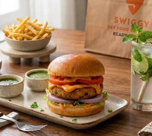 Korean burger and french fries with any mojito