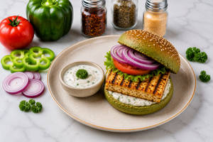 Grilled Paneer Burger With Ranch Yoghurt
