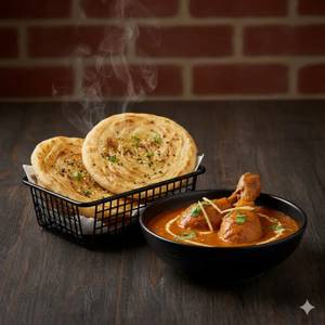 2 Laccha Paratha With Butter Chicken [2 Pieces]