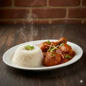 Steamed Rice With Kadhai Chicken [Serves 1, 2 Pieces]