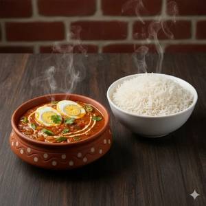 Egg Curry With Steamed Rice