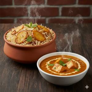Aloo Biryani With Paneer Butter Masala