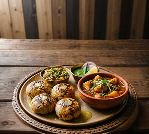 Litti [4 Pieces] With Aloo Curry [198 ml]
