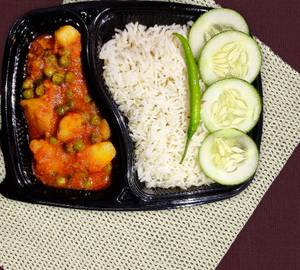 Aloo matar masala with fried jeera rice