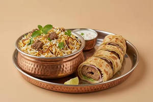 Mini Mutton Biryani 1pc + 1 Mutton Kabab roll