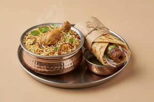 Hyderabadi chicken Biryani 1pc + 1 Mutton kebab roll