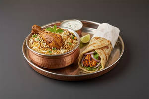 Hyderabadi chicken Biryani 1pc + 1 chicken roll