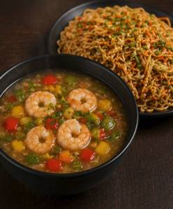 Bell Pepper Prawn Soup and Noodles Combo